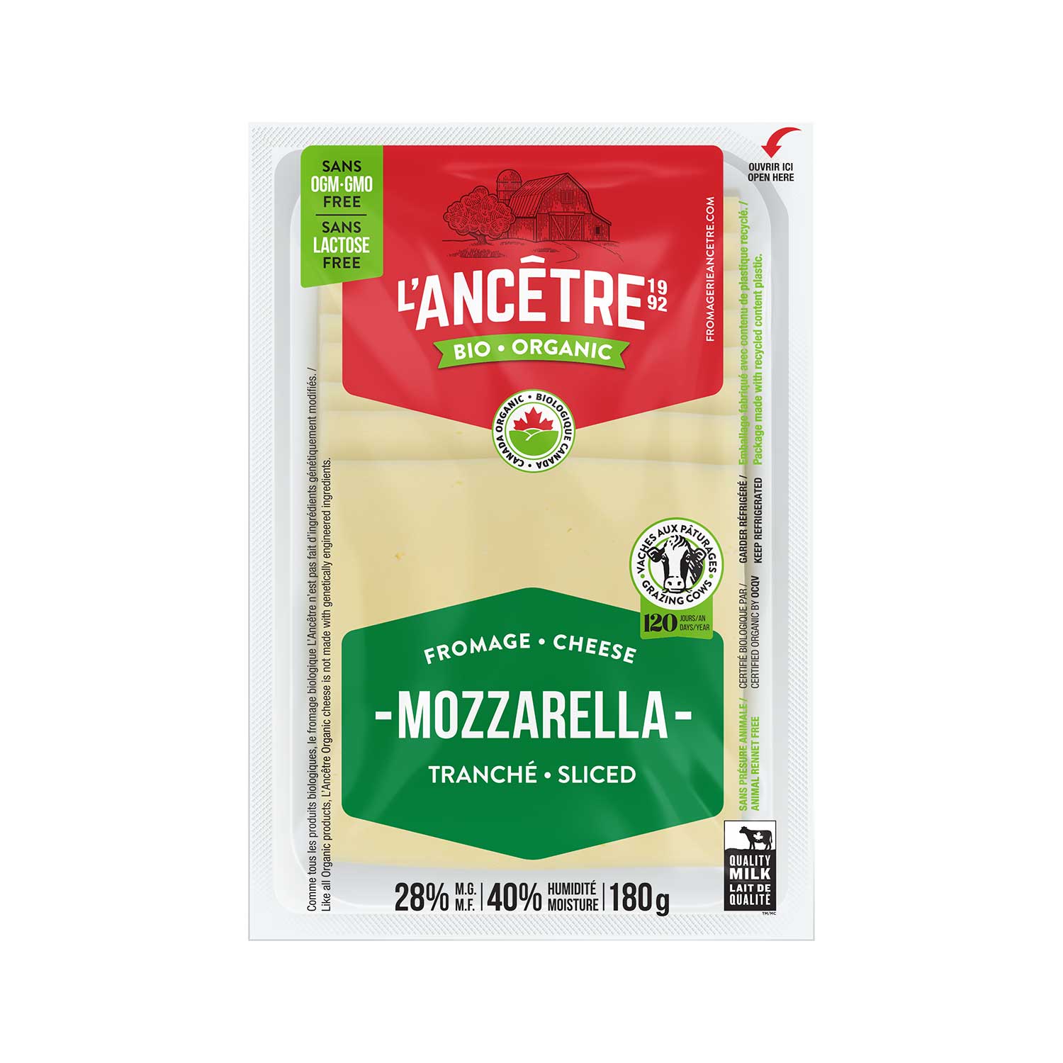 Image Mozzarella 28% Bio tranche 8X180g