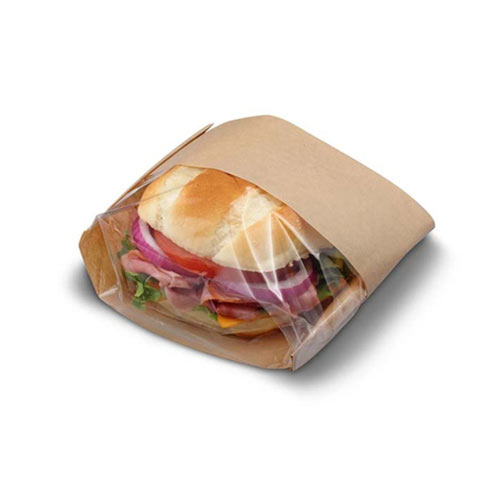 Image Sac à sandwich Kraft avec fenêtre 4.5'' x 2.5'' x 9'' 1000u